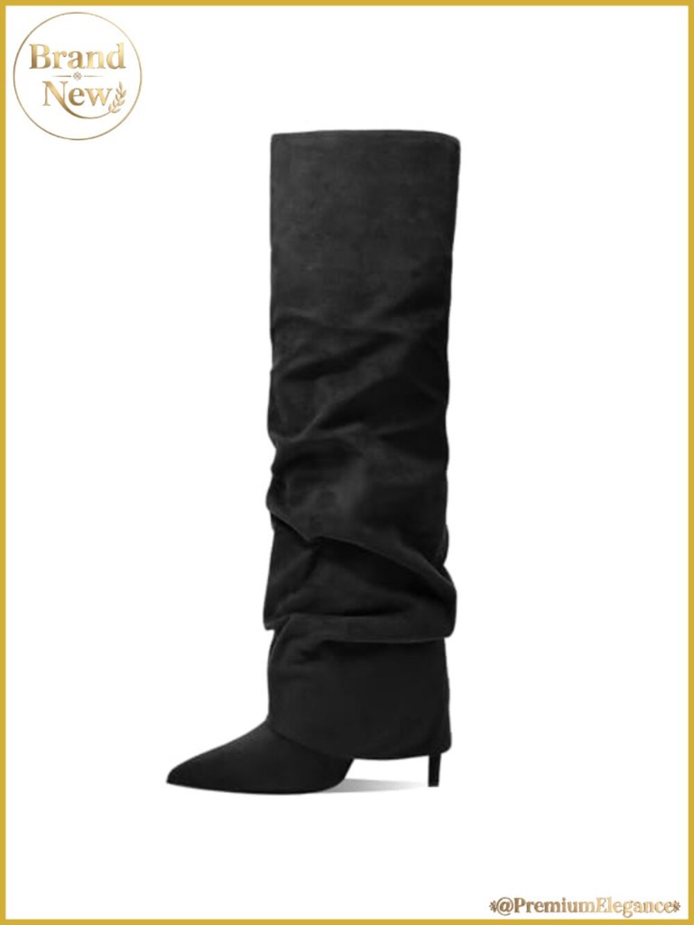 Women's Fold Over Knee High Heeled Boots Pointed Toe Tall Dress Boots
